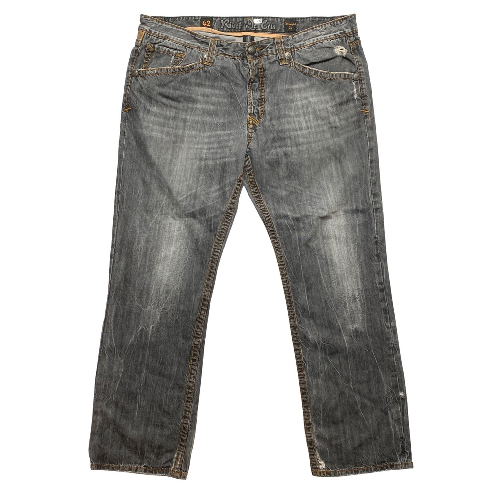 Rivet De Cru Jeans Size 42 Mens Gray Distressed Straight Leg 10N-359 Faded Denim